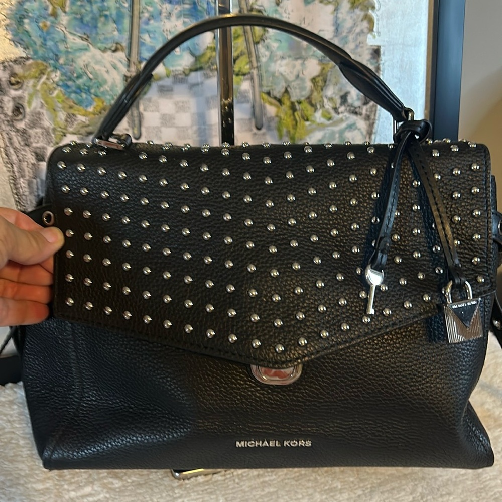 NWOT Michael Kors Black pebble leather silver studs and silver hardward